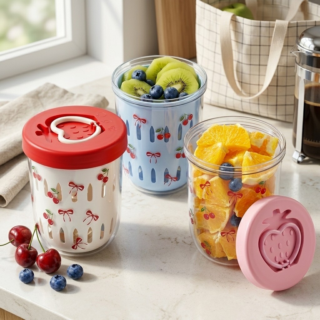 Meal Prep Yogurt Cups - Пластиковый контейнер для салата с крышкой-дуршлагом,